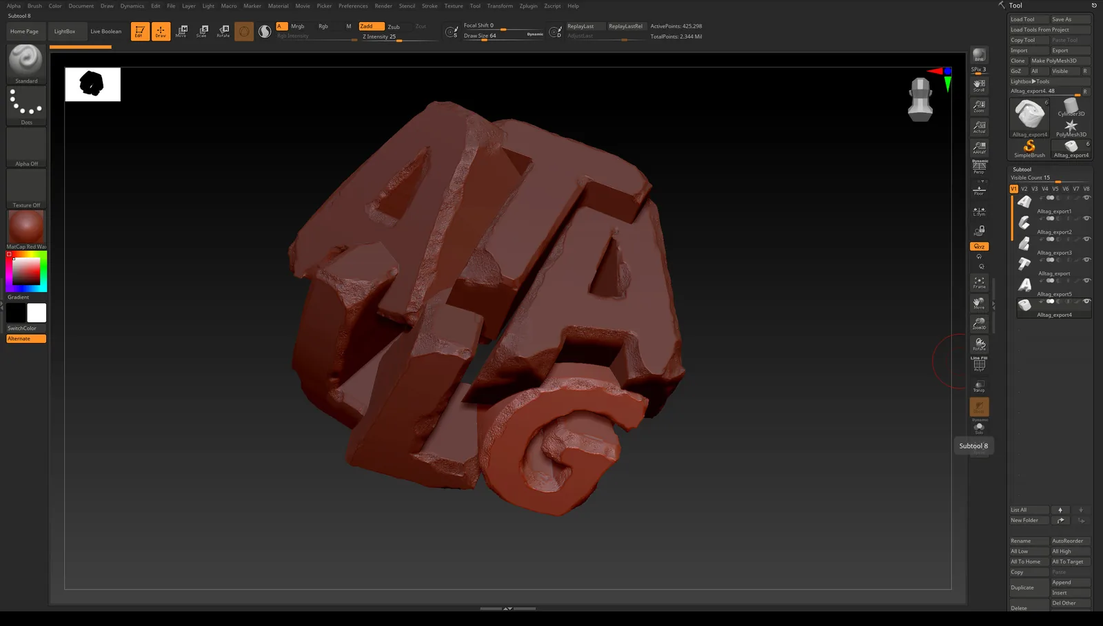 ADDITIVA energie — sculpted chunk of lettering in ZBrush