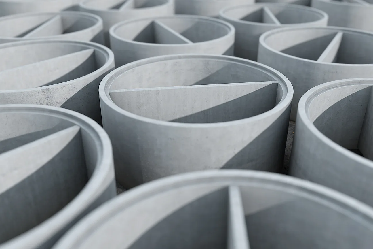 Concrete components — shaft rings with internal channels