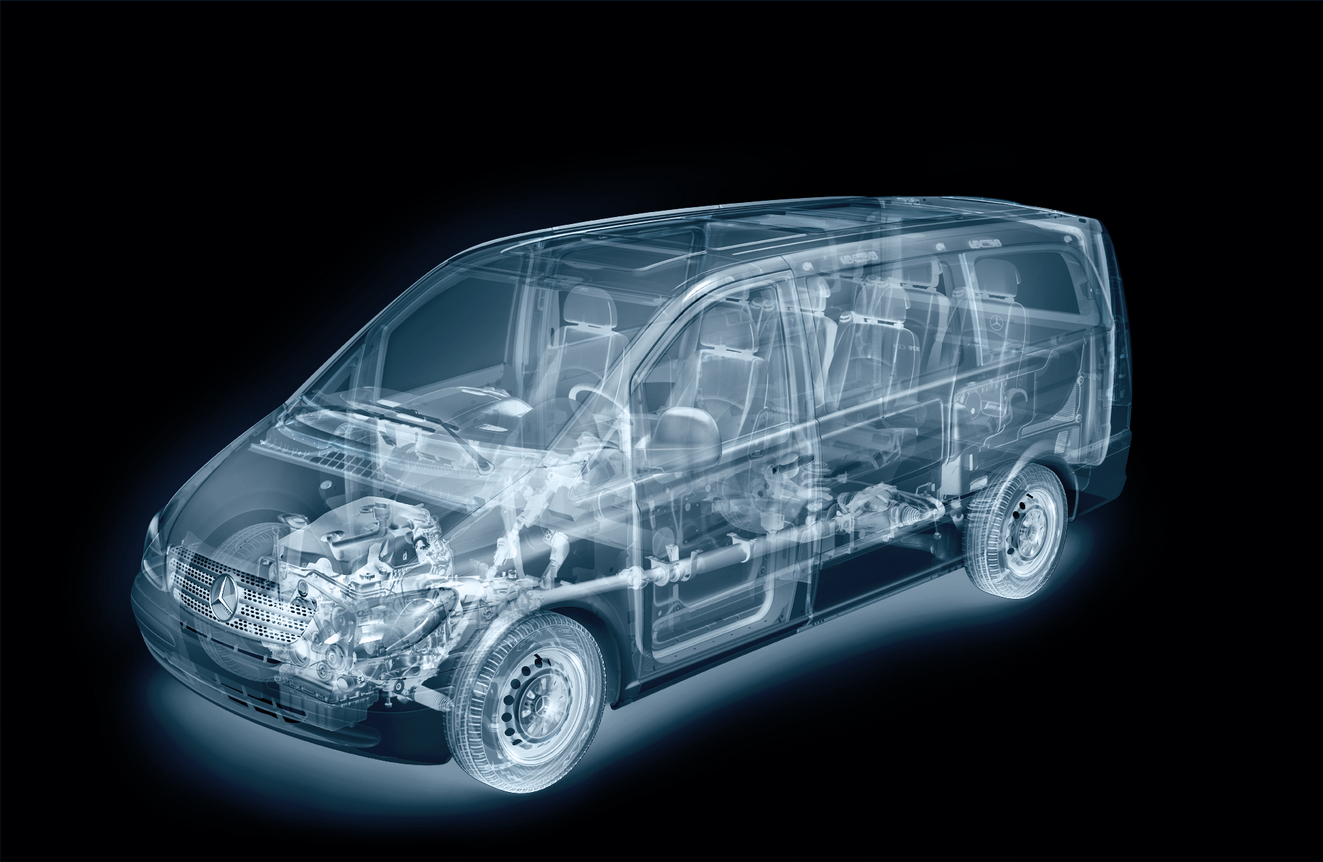 Mercedes Vito Röntgenblick — transparente Karosserie mit sichtbarem Innenraum